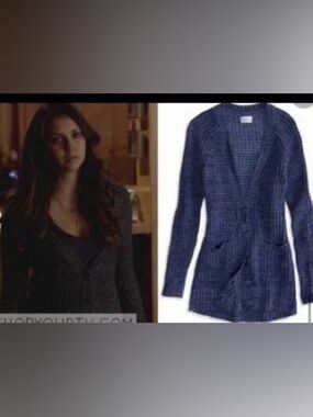 American Eagle Outfitters Gray Marled V-Neck Button Cardigan ASO Elena Gilbert